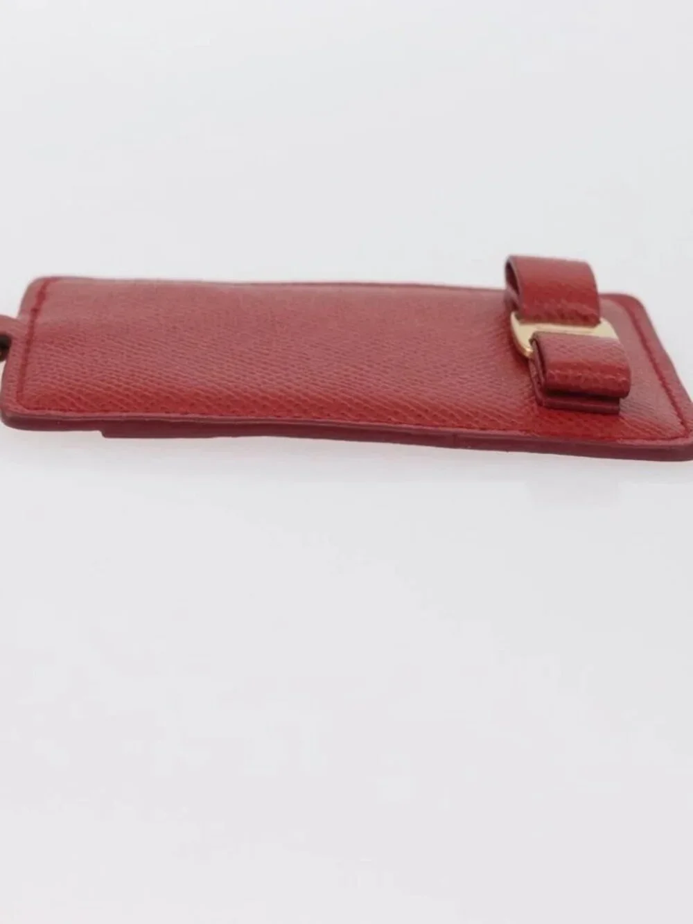 Salvatore Ferragamo Vala Neck Card Case Leather Red Gold Auth AMZ180A